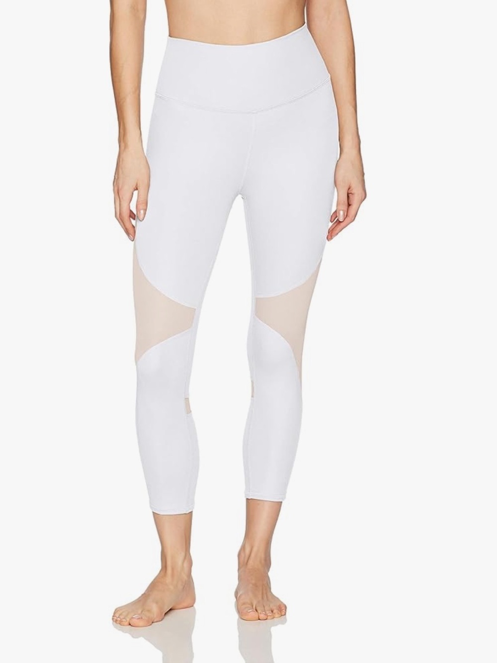 ALO Yoga White High-Waist Capri Legging with Cream Mesh Panels